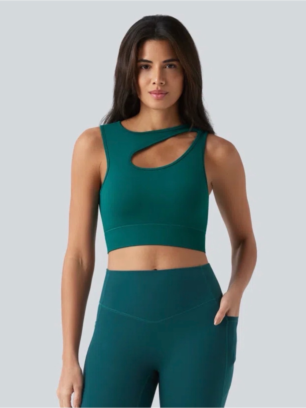 Halara Teal Sleeveless yoga Crop Tank bra with Cutout Back small